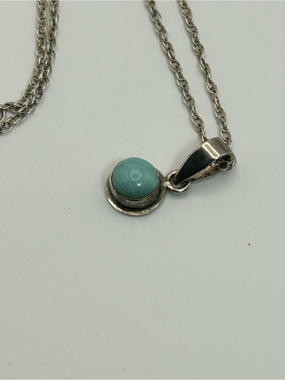 Sterling Silver Larimar Pendant Necklace 18" Stamped 925 Soft Aqua Blue Stone - Picture 7 of 13